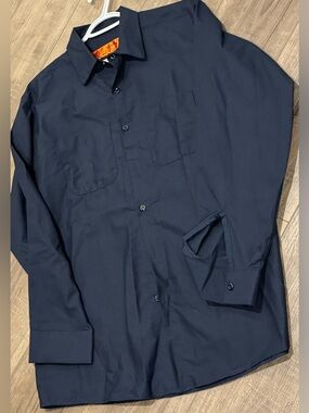 Red Kap Work Shirt Mens Large (Fits XL) Black Button Front Long Sleeve NWOT